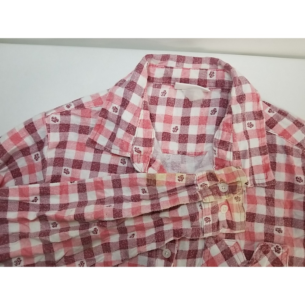 CW Classics Womens Plaid Flannel Button Up Long Sleeve Shirt Medium Pink White